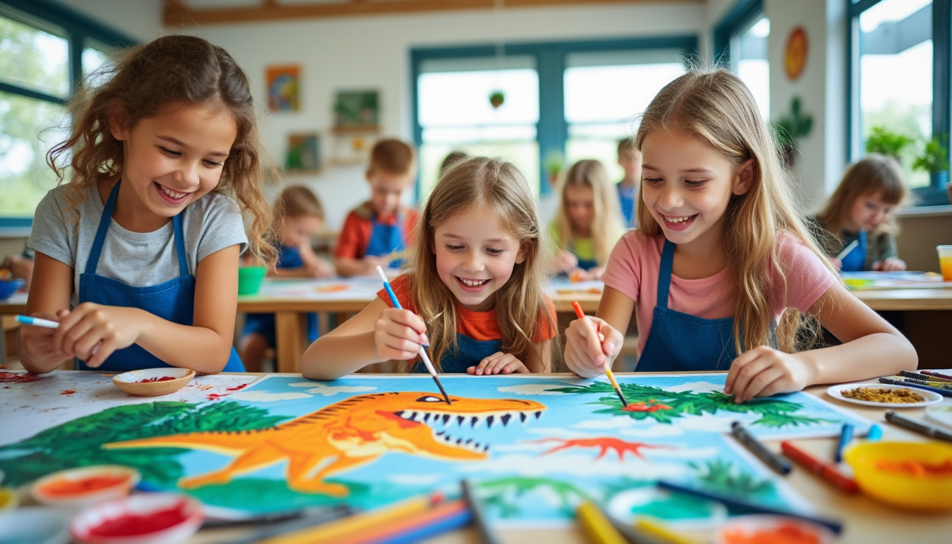 plongez dans l’univers passionnant de l’atelier dinosart et stimulez la créativité de vos enfants grâce à des activités artistiques ludiques sur le thème des dinosaures. une aventure unique pour apprendre en s’amusant !