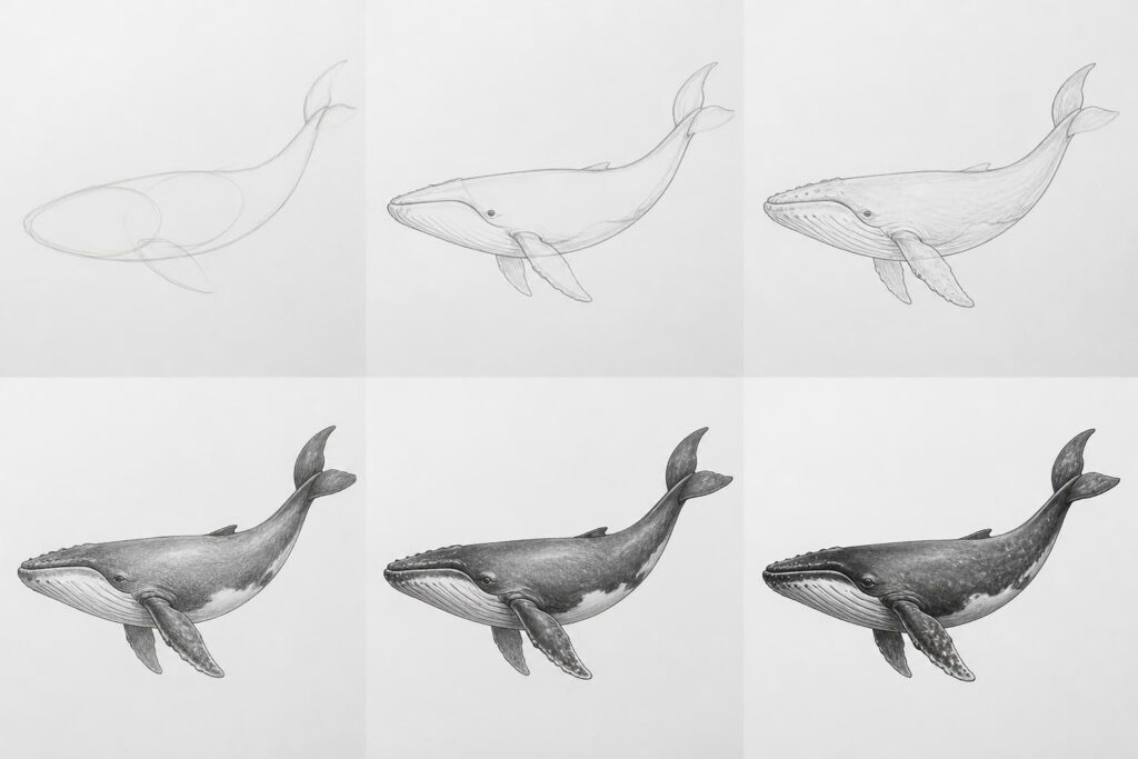 apprenez à dessiner une baleine étape par étape, que ce soit un style réaliste ou kawaii, grâce à notre guide simple et détaillé.